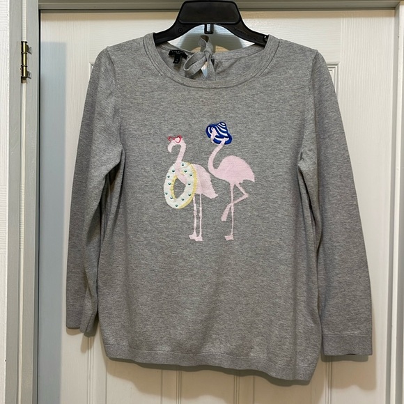 Talbots - beach flamingos - gray light weight sweater - size X - Picture 1 of 5